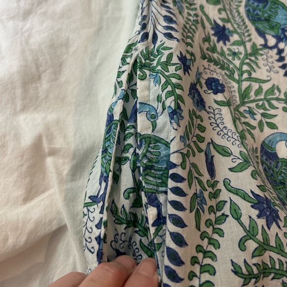 LIZA BYRD The Brie Cotton Block Print Dress Green Blue Floral Bird Print XL - Picture 10 of 13